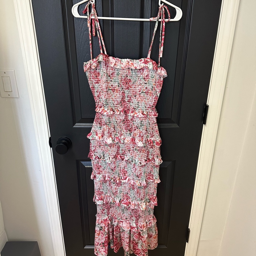 Gianni Bini Midi Ruffled Dress - Pink Floral - Size 4